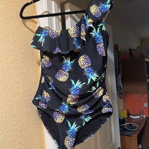 Pineapple Print One-Shoulder Swimsuit